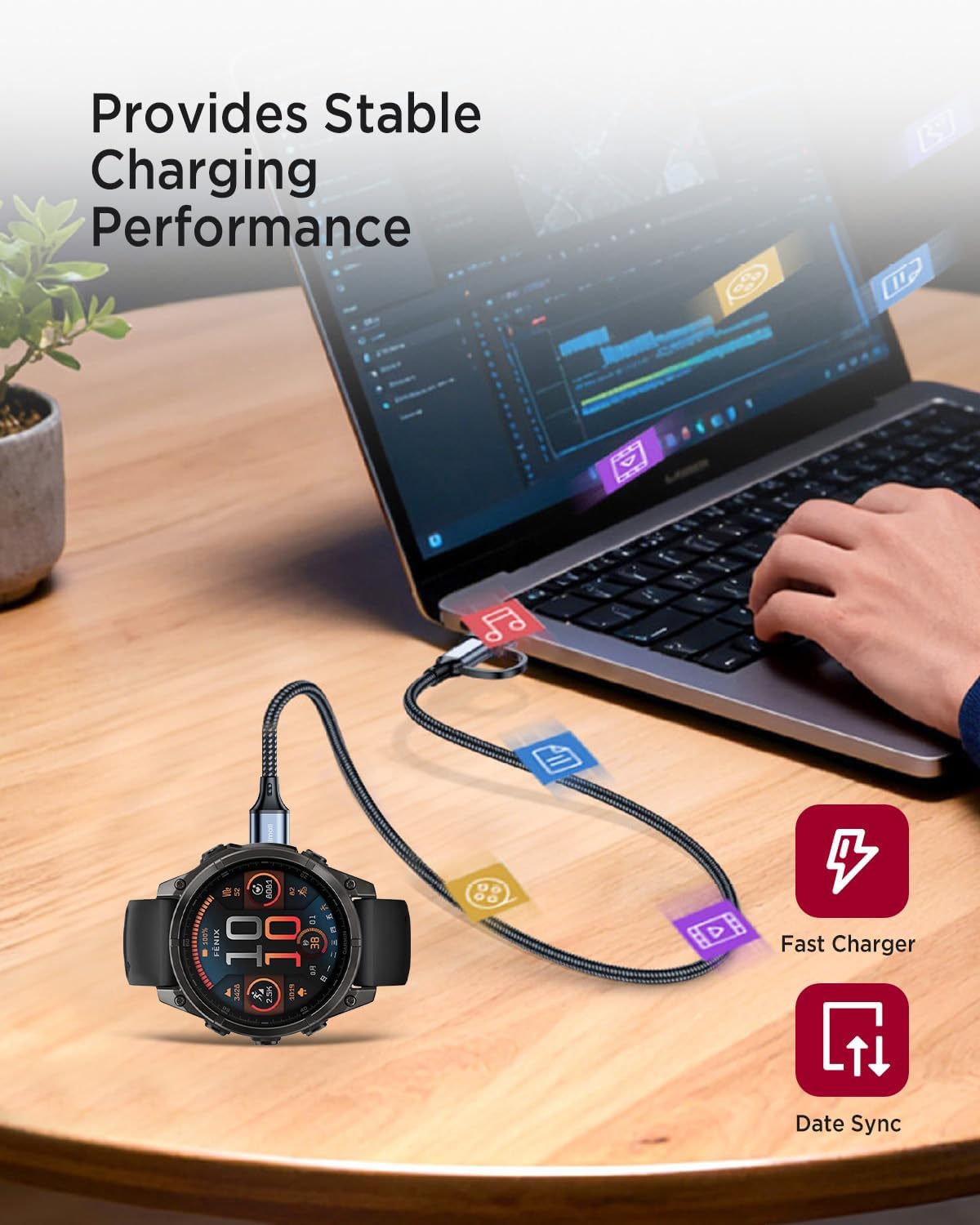Miimall Charger Cable for Garmin Watch with Dust Plugs, 2 in 1 USB-A&C Charger Cord for Fenix, Forerunner, Vivoactive, Instinct, Venu, Approach, Tactix, Quatix, Epix, D2, Enduro Series, 3.9FT