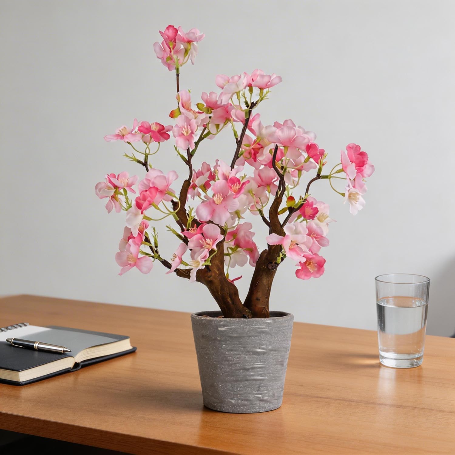 TOARTi Artificial Pink Cherry Blossom Potted Plant with Pot, 9.8" Tall Fake Flowers Faux Plant Desk Decor, Realistic Decorative Plants Indoor Decor for for Home Bedroom Bathroom Office Desk