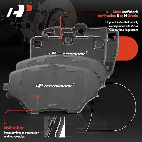 Miniatura 8 de A-Premium Juego de rotores de freno de disco perforados y ranurados delanteros y traseros + pastillas de cerámica compatibles con modelos