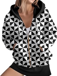 Womens Plaid Sweatshirts Zip Up Hoodie Fall Long Sleeve Casual Jackets | Soft Long Sleeve Fashion Top with Pocket Y2k Loose Fit Winter Fall Blouse for Outdoor Hiking Workout Streetwear