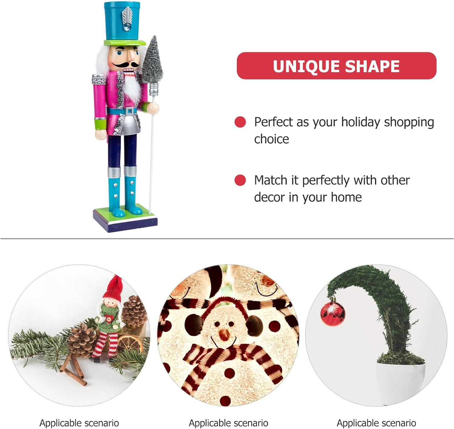 Christmas Wooden Nutcracker Soldier Figurine, Traditional Painted Wood Xmas Nutcrackers Decoration for Holiday Tabletop and Home Festive Display, Red Body