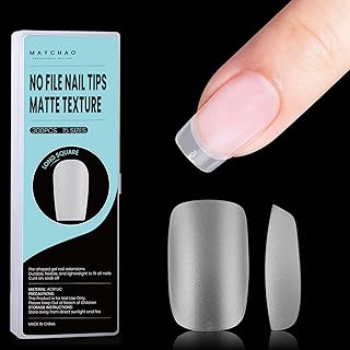 MAYCHAO Long Square Nail Tips - 300PCS No File Nail Tips Matte Full Cover Acrylic Nail Tips Clear Nail Tips for Soak Off Nail Extension, False Nails Acrylic Nail Tips, 15 Sizes With Gift Box