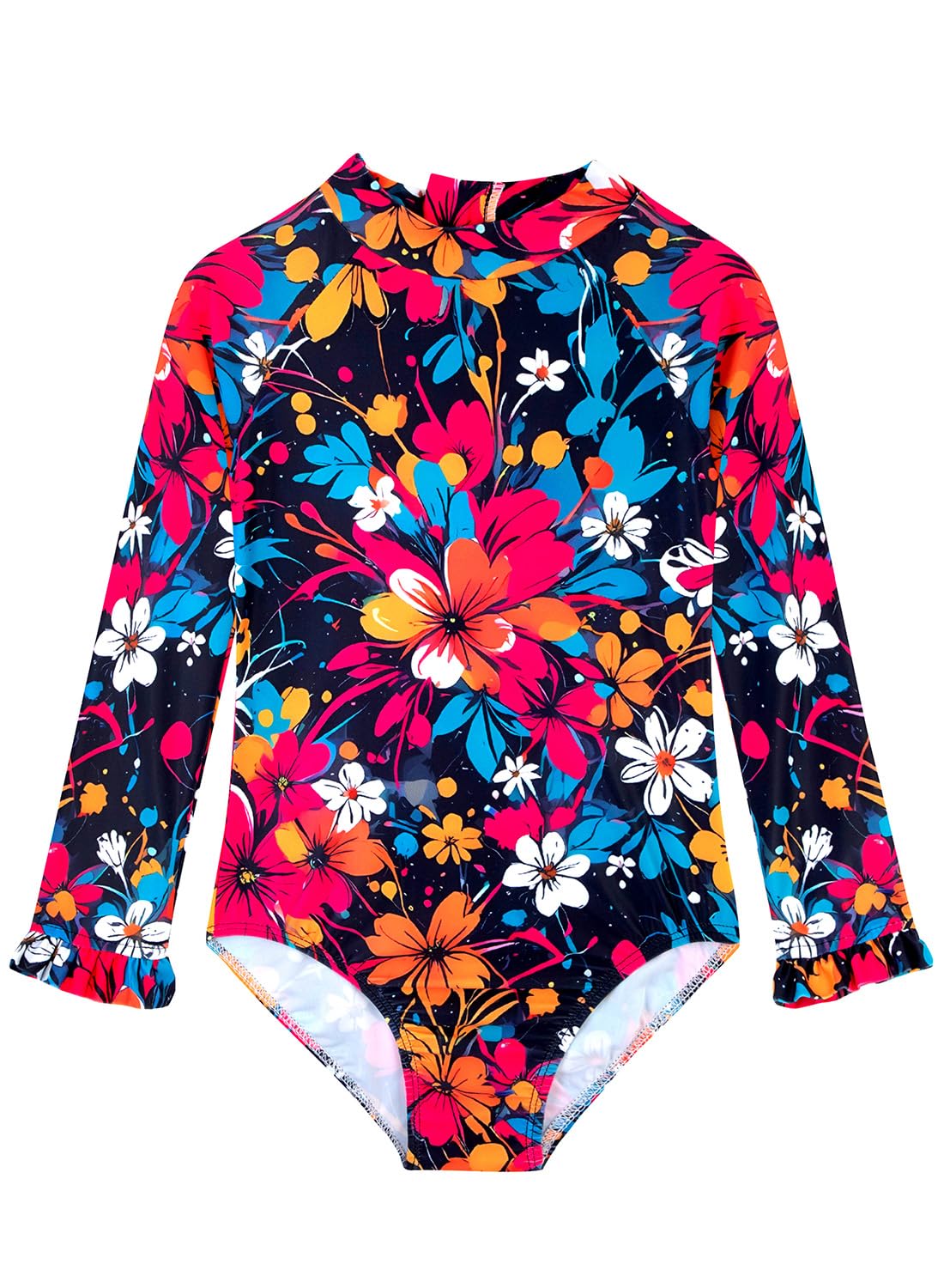 Alakuoti Long Sleeve One Piece Ruffle Swimsuit for Toddler Girls Baby Girl Rashguard Shirt with UPF 50+ Sun Protection