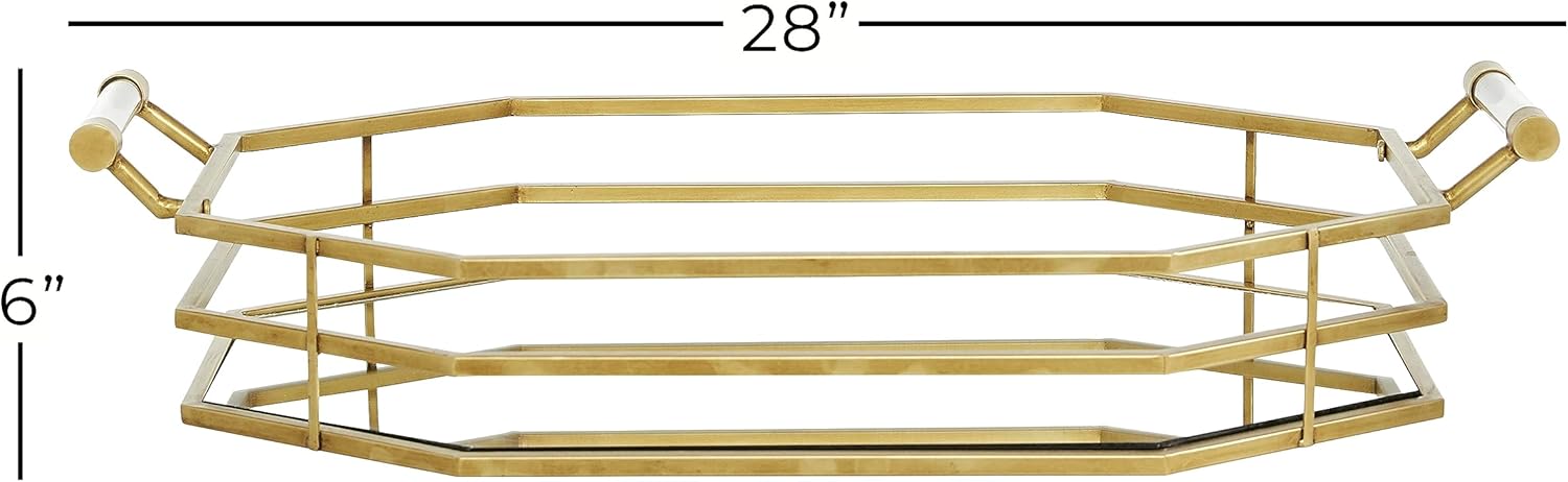 CosmoLiving by Cosmopolitan Metal Living Room Decor Tray Mirrored Ottoman Tray, Serving Tray 27" x 16" x 6", Gold
