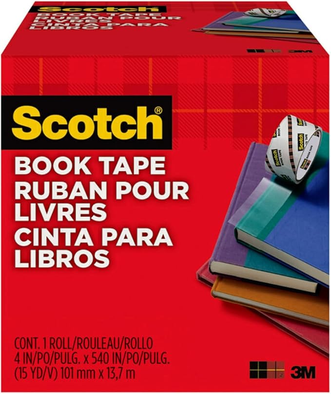 Scotch Book Tape, 4 in x 540 in, Excellent for Repairing, Reinforcing Protecting, and Covering (845-400)