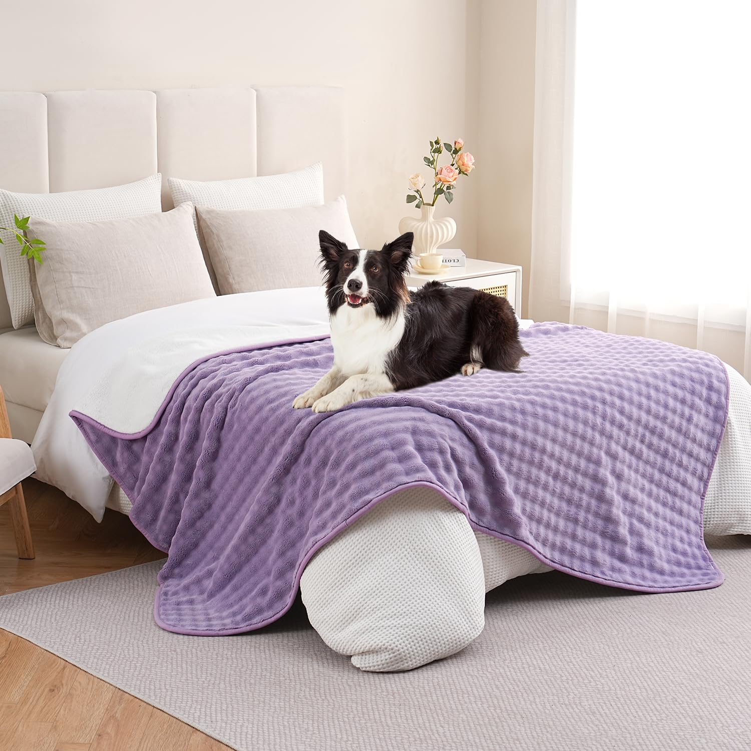 Manta impermeable para cama, sofá, coche, manta suave a prueba de fugas con patrón de burbujas 3D, manta reversible a prueba de agua para mascotas, perros, gatos, cachorros (60 x 80 pulgadas
