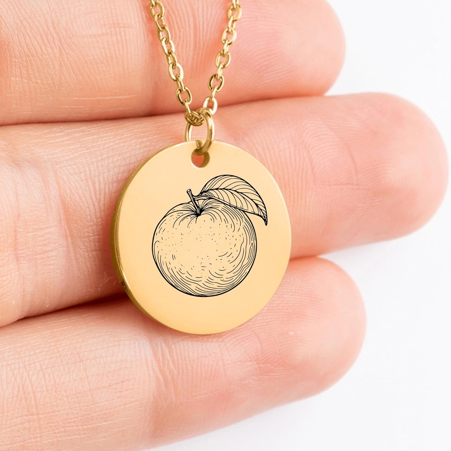 Clementine Citrus Necklace - Personalized Engraved Disc Pendant with Fruit Design - Custom Nature Inspired Jewelry Gift for Women - Meaningful Charm for Birthday Present
