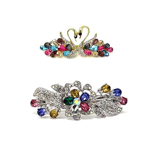 Honbay 2 pasadores para el cabello con diamantes de imitación, lujosos, flores, cisne, accesorios para el cabello francés, accesorios para el