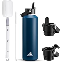 POWCAN 24 oz Water Bottle Insulated with 2 Lids, Straw & Spout Lid, Cleaning Brush, Leakproof, Keep Cold 24H, Cupholder Friendly, Stainless Steel Water Bottle for School, Sport, Outdoors Indigo