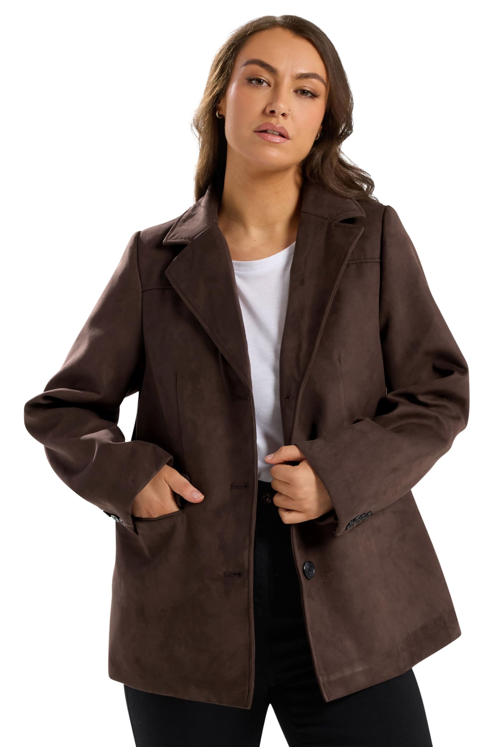 Yours Women's Chocolate Faux Suede Blazer In | Size: 18