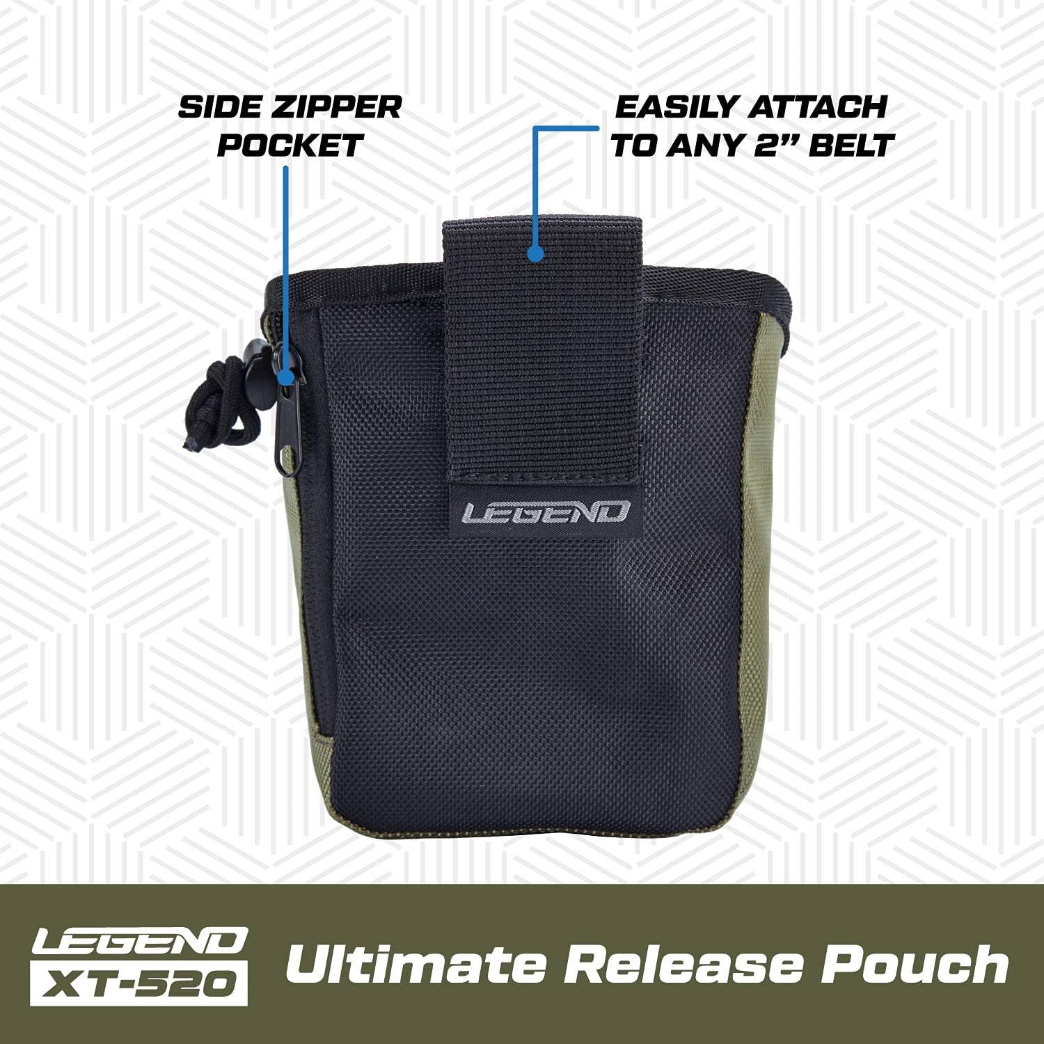 LEGEND - XT520 Quick Release Pouch & Finger Tab Bag (Army Green) | Interior Divider for Better Organization & Storage of Release Aids | Attaches to Standard 2" Belt | Quick Drawstring Closure : Sports & Outdoors