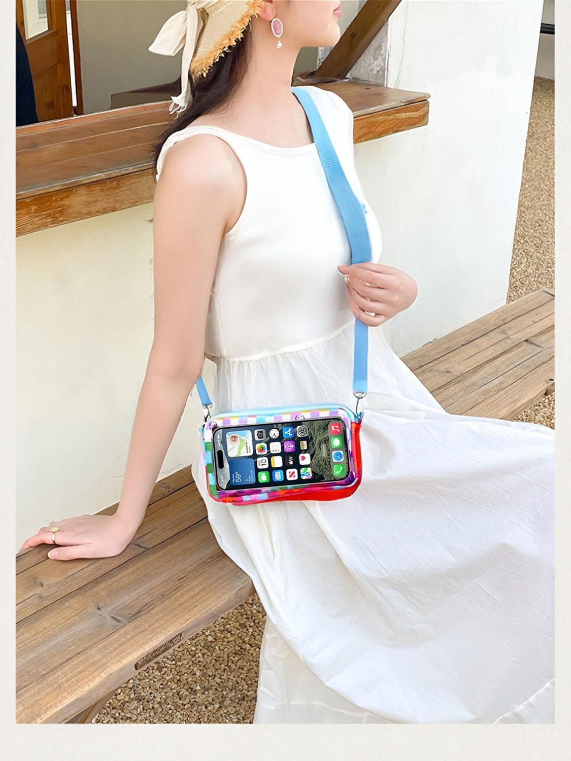 DQL Cute Design Phone case with Lanyard,Neck Phone Holder, Cross Body Phone Case Holder Wallet for Women for Biking, Hiking, Walking (Rainbow Plaid) - Image 6