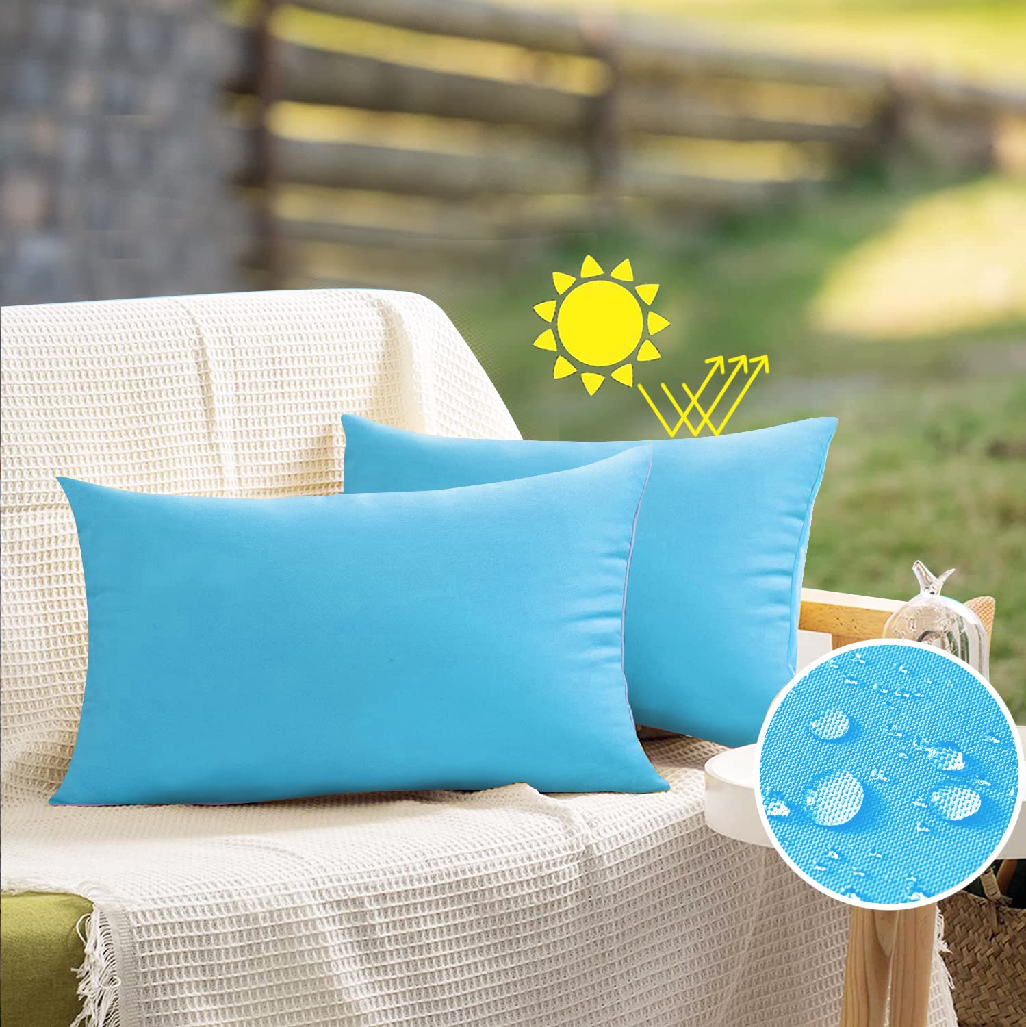 VAKADO Outdoor Waterproof Throw Pillow Covers Decorative UV Outside Patio Furniture Cushion Cases Decor for Garden Bench Porch Couch Tent Pool 12x20 Pack of 2 (Sky Blue) โ image 1