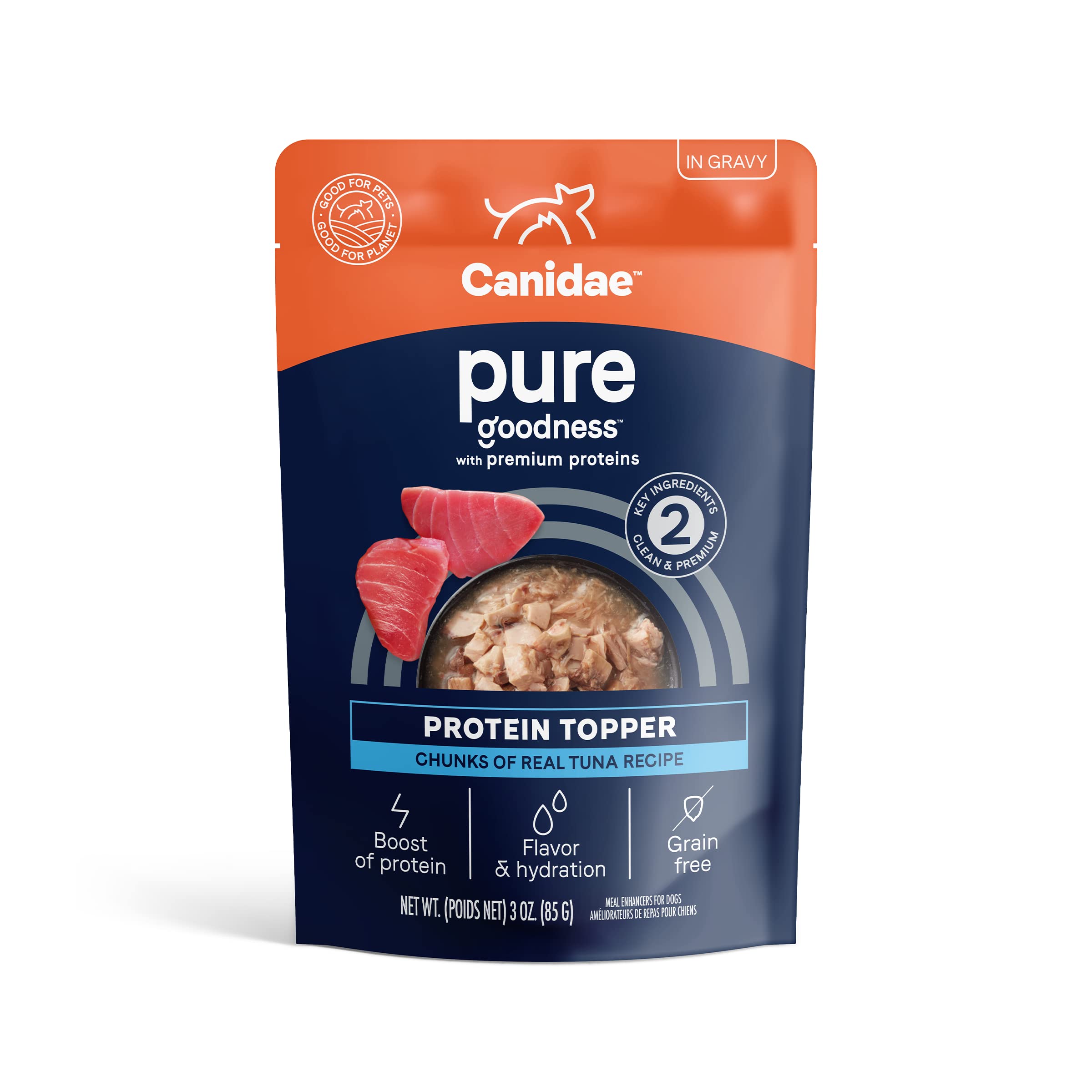 CANIDAE Pure Protein Topper Wet Dog Food, Chunks of Real Tuna in Gravy Recipe, 3 oz. (Case of 12)