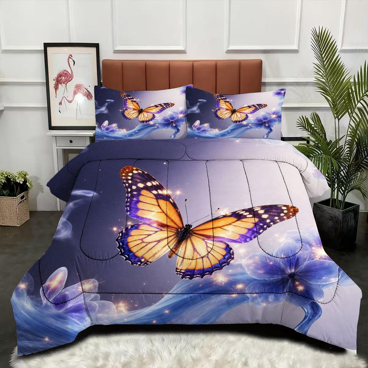 Couette 200 x 200 cm motif papillon en microfibre haut de gamme et ses taies