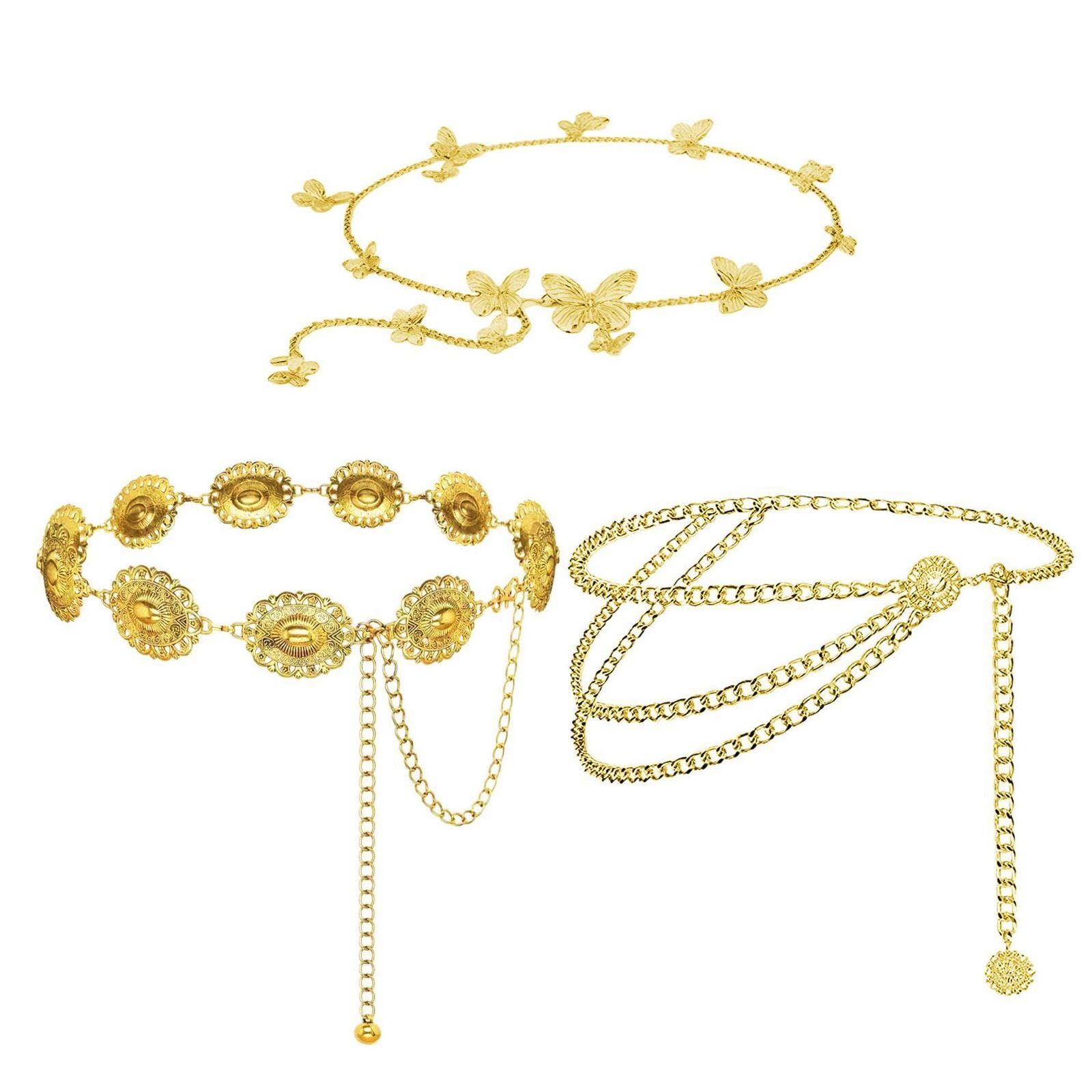 GDFHBD 3 Pieces Of Golden Metal Waist Chain, Retro Multi-Layer Chain, Trendy Personality Waist Chain, Bohemian Style Waist Chain, Fashion Waist Accessories.