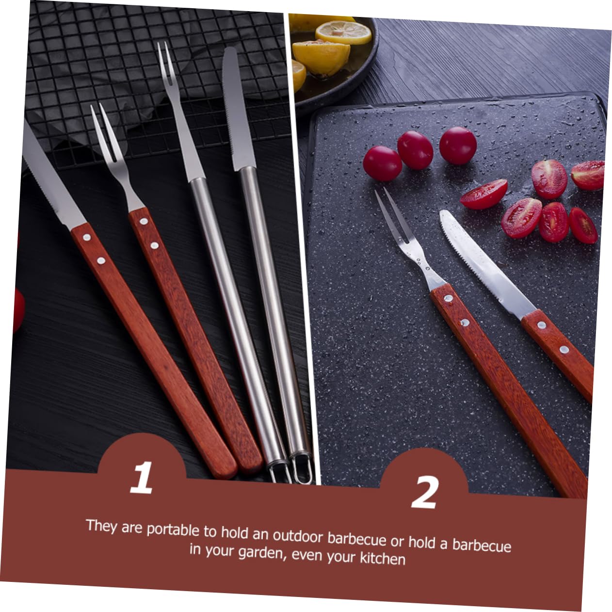 Yardwe 1Set Outdoor Barbecue Tool Long Handle Cutter Fork with Handle for Grilling Fish Balls Sausages and Vegetables for Home Camping BBQ Activities