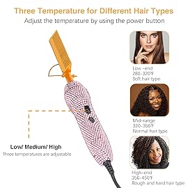 Diamond Electric Adjustable Temperature Hair Straightener Brush Set for Wigs and Natural Black Hair (Gold)