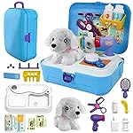 TEUVO Toy Doctor Kit for Girls, Pretend Play Doctor Set with Dog Toy, Carrying Bag, Stethoscope, Dress Up Costume, Toys Doctor Play Birthday Gift for Kids Toddlers 1 2 3 4 5 6 7 Year Old for Role Play