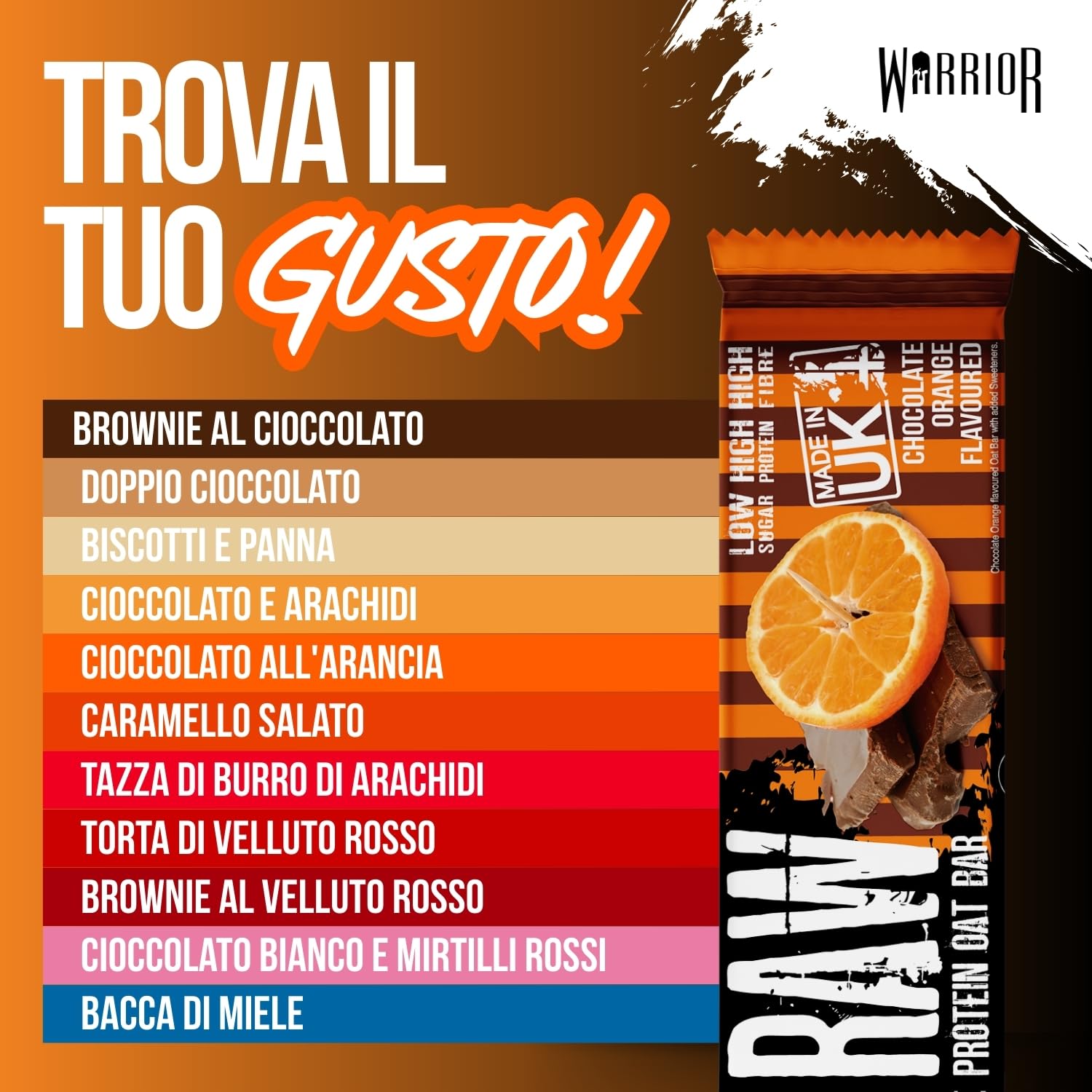 Warrior Raw Protein Flapjack – Barrette Proteiche ad Alto Contenuto di Fibre e Proteine, Basso Zucchero, Spuntino Energetico (Cioccolato e Arancia)