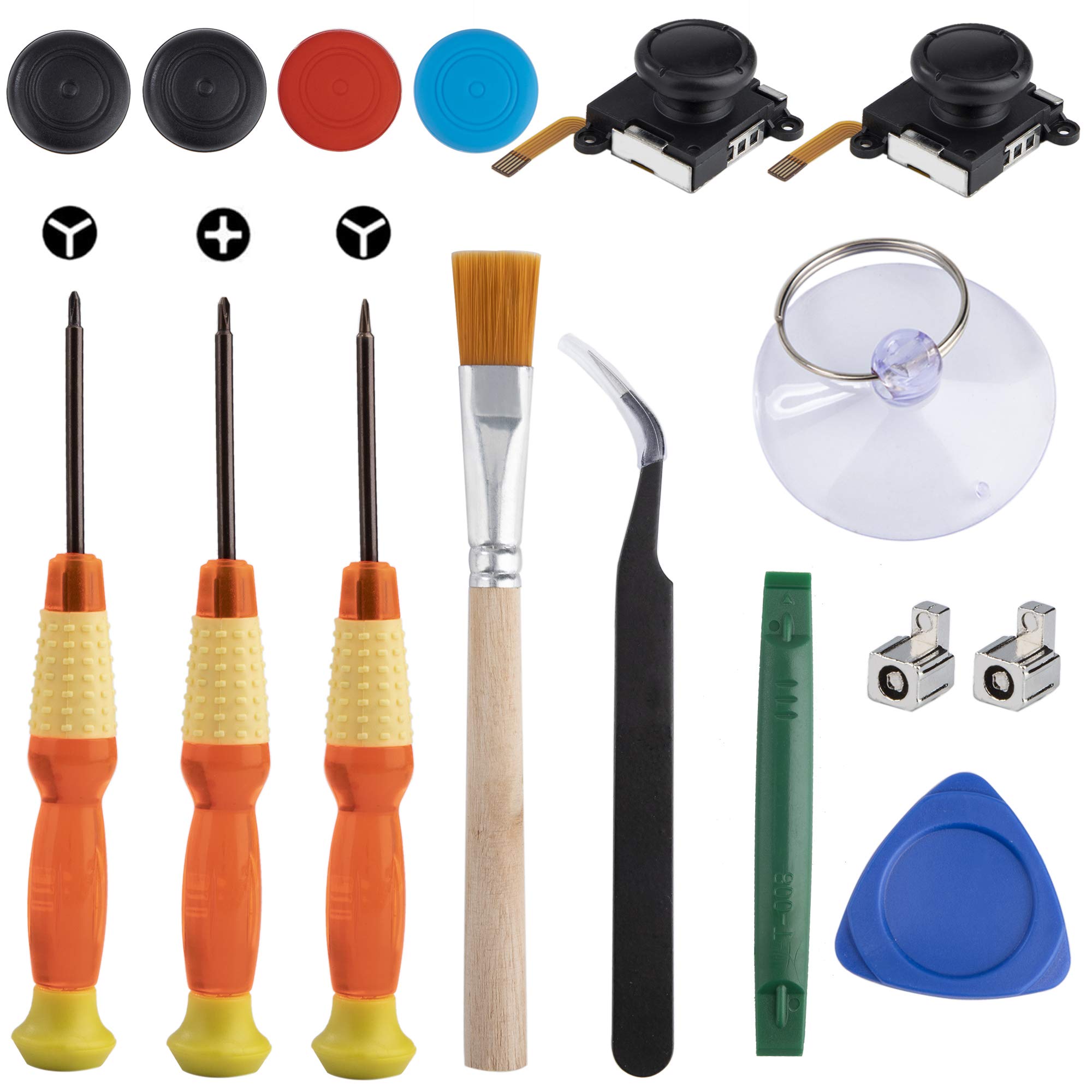 Tunejoy Recambios 3D de Joysticks Analógicos para Joy-Con Switch Herramientas de Reparación con Destornillador ThumbStick Bloqueo de Hebilla Cepillo de Limpieza 16 Piezas