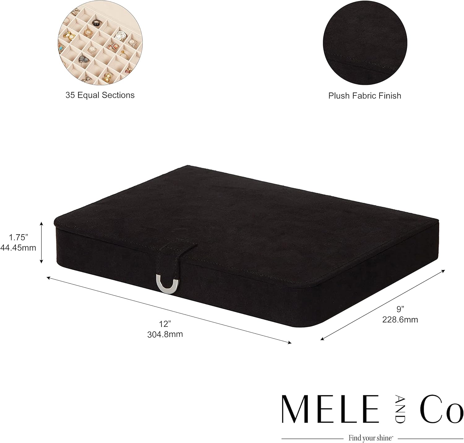 Mele and Co Cameron Plush Fabric Jewelry Box in Black