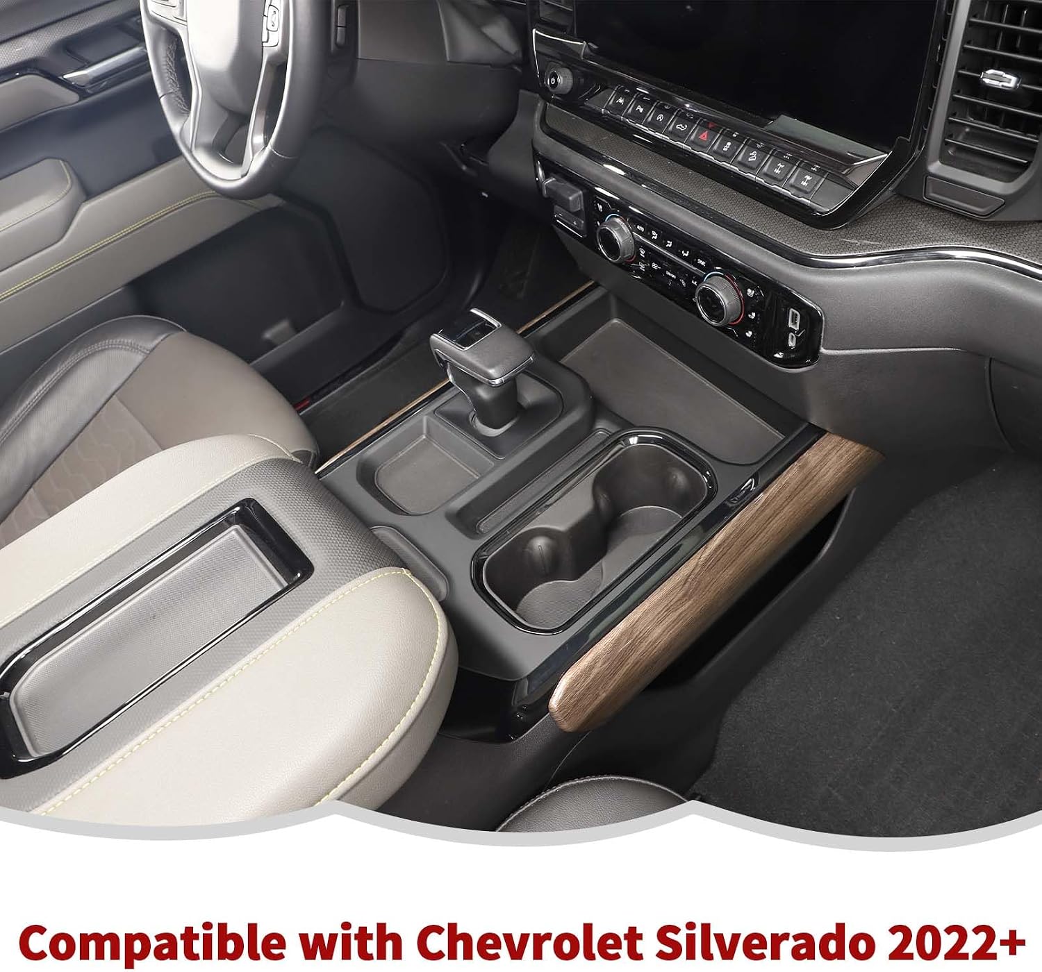 RT-TCZ Center Console Gear Shift Side Panel Trim Cover Decoration Interior Accessories Compatible with Chevrolet Silverado 2022 2023,Wood Grain