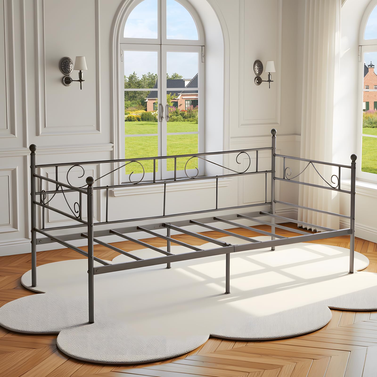 Struttura Divano Letto 90x200 cm, per Interno ed Esterno, Nero | Letto da giorno Singolo in metallo, ideale come divano o letto ospiti in soggiorno, camera, balcone e terrazza, Max 150kg