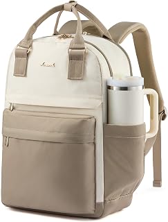 LOVEVOOK Laptop Backpack for Women with Giant Tumbler Holder Pocket, 15.6 inch Laptop Computer Bag Travel Backpack Purse, Waterproof Work Nurse Teacher Bag College School Bookbag, Khaki & Beige
