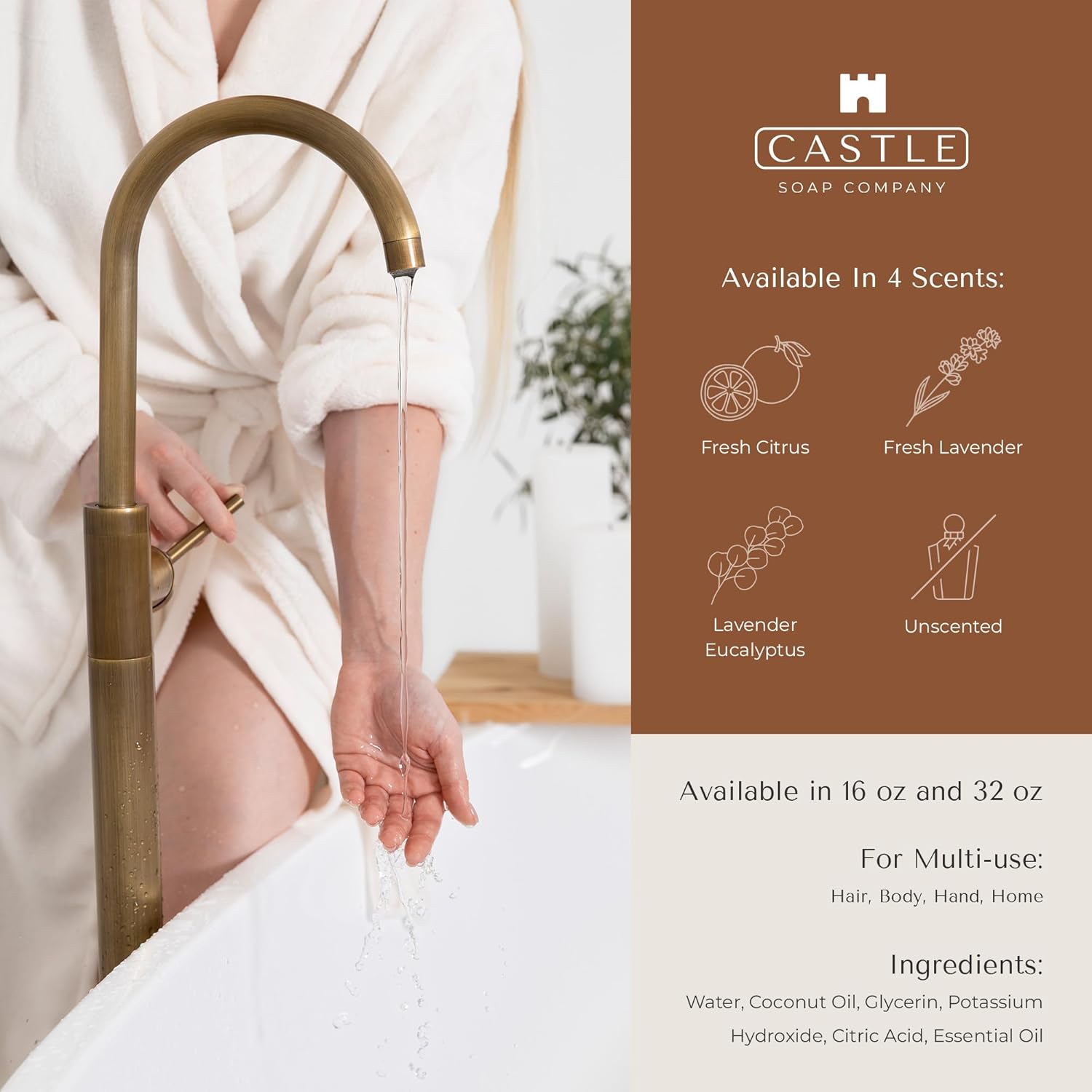 Castile Soap Liquid Unscented 16 Oz - All Purpose Liquid Castile Soap Unscented Gentle Cleanser For Hair Body Wash Hand Wash Home Nourishing Formula Gentle on Skin For All Ages Daily Care - Image 4