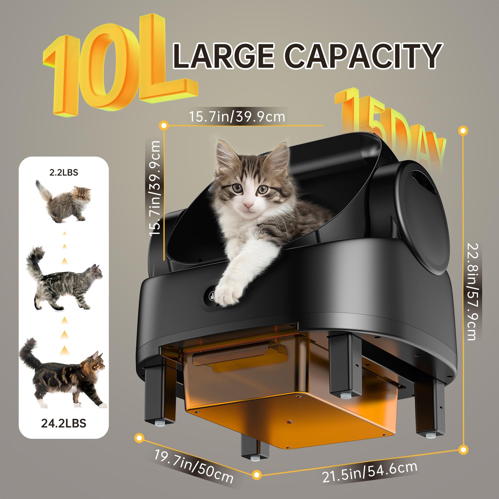 Automatic Cat Litter Box, Electric Large Open-Top Self Cleaning Litter Box for Multiple Cats, Smart APP Control, Multiple Safety Sensors, 1 Rolls Bags & 1 Mat, Arenero para Gatos Autolimpiable