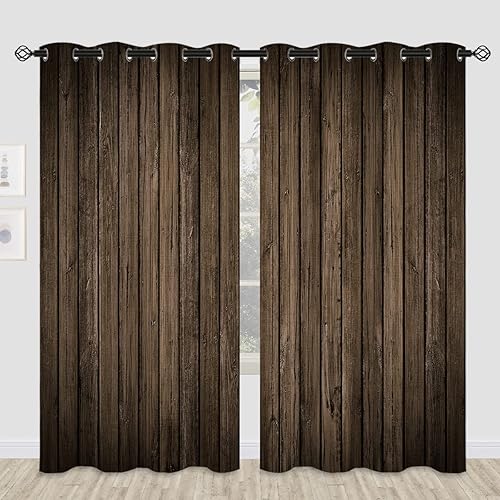 Miniatura 2 de Cortinas opacas con panel de madera marrón para niñas y niños, decoración del hogar, decoración rústica de pared de granja, con ojales, aislamiento