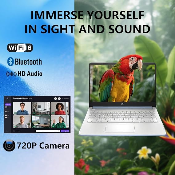 HP 14 Elite Laptop, 4GB RAM, 1.12TB Total Storage (128GB UFS+1TB Cloud), Sky Blue, Office 365, Intel Multi-Core, Win11, Copilot AI, 11Hr Battery, Alpacatec Mouse
