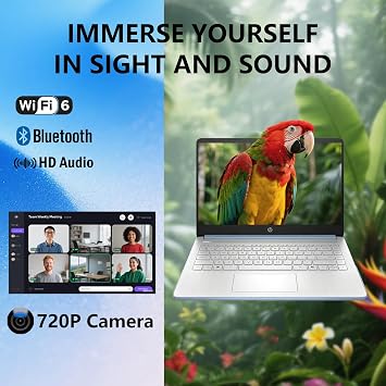 HP 14 Elite Laptop, 4GB RAM, 1.12TB Total Storage (128GB UFS+1TB Cloud), Sky Blue, Office 365, Intel Multi-Core, Win11, Copilot AI, 11Hr Battery, Alpacatec Mouse