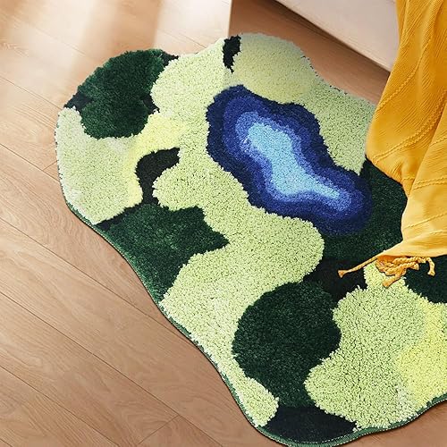 Miniatura 10 de Alfombra de baño con diseño de musgo verde, antideslizante, para decoración de baño, suave, absorbente, peluda, lavable (23.7 x 35.4 pulgadas,