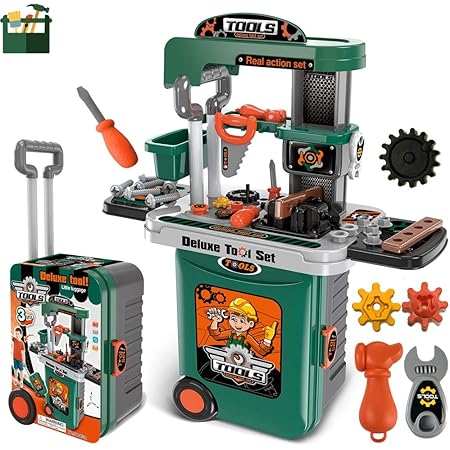 Amazon Corper Toys 大工さん おままごと 工具おもちゃ 3in1 大工さんセット 大工さんごっこ遊び 作業台 組み立て ハンマー 歯車 おもちゃ スーツケース形 男の子 おもちゃ クリスマス プレゼント 大工さん おもちゃ