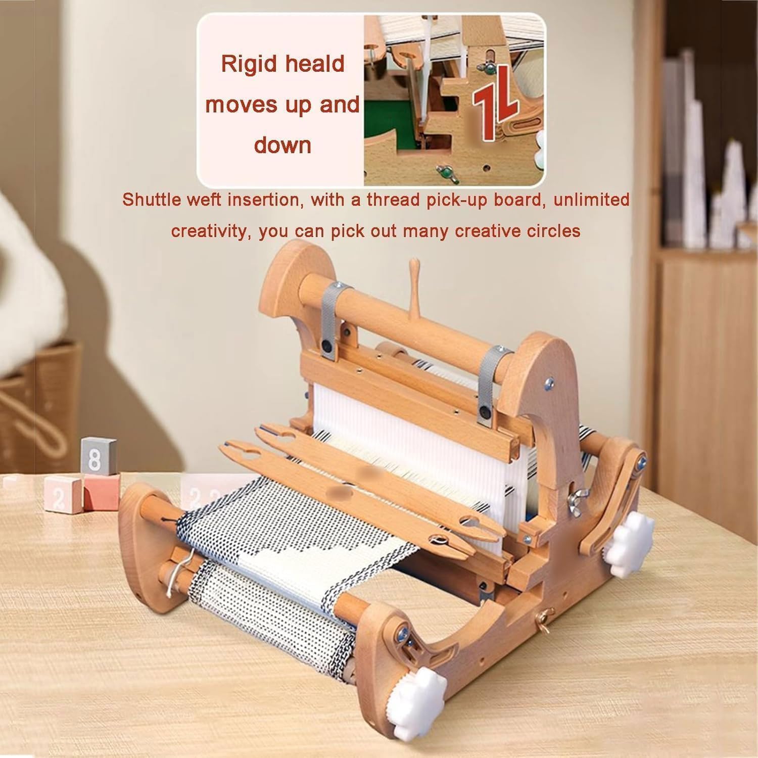 Telar De Sobremesa Plegable Portátil, Máquina De Tejer a Mano, Ancho De Tejido 200 Mm, con 4 Tipos De Lisos Rígidos, Juego De Telar para Bufandas, Manteles Pequeños, Tapetes De Té