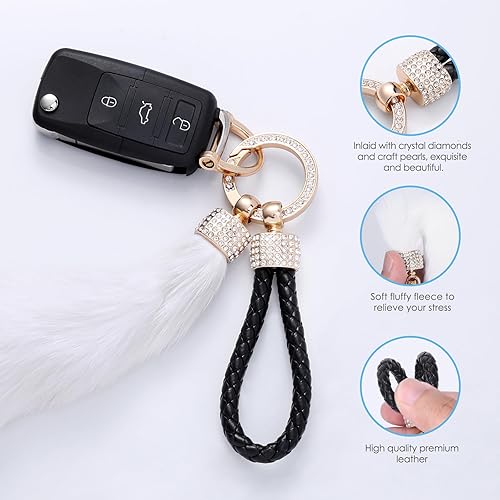 Miniatura 2 de AMIR Llavero de cuero de microfibra, llavero esponjoso, llavero para llaves de coche con 4 llaveros y 2 anillos en D antipérdida, #4-Llavero de