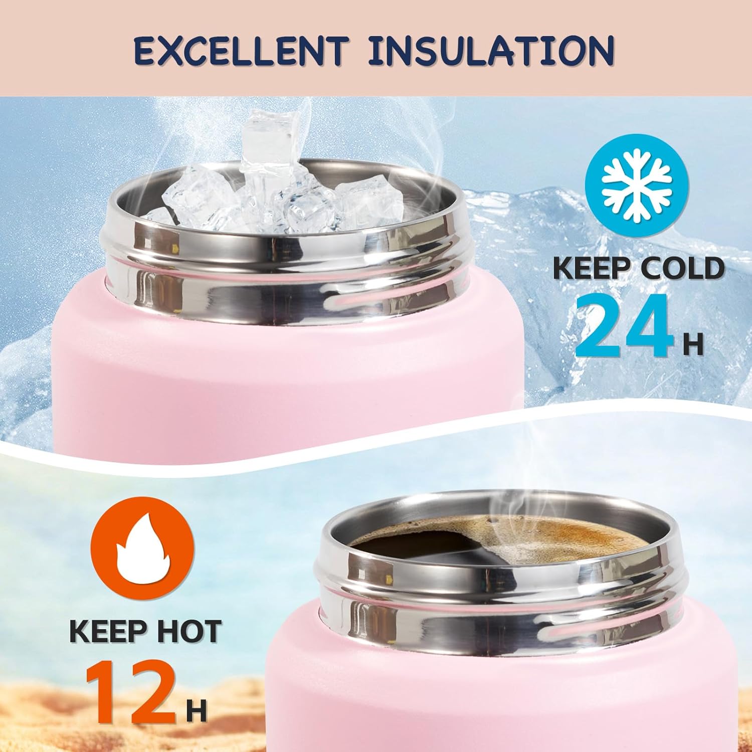 Kerilyn 12oz Insulated Water Bottle, Stainless Steel Insulated Kids Water Bottle, Toddler Cup with Straws Leak-Proof, Kids Water Bottles for School Boys Girls, BPA Free, Charm Pink - Image 4