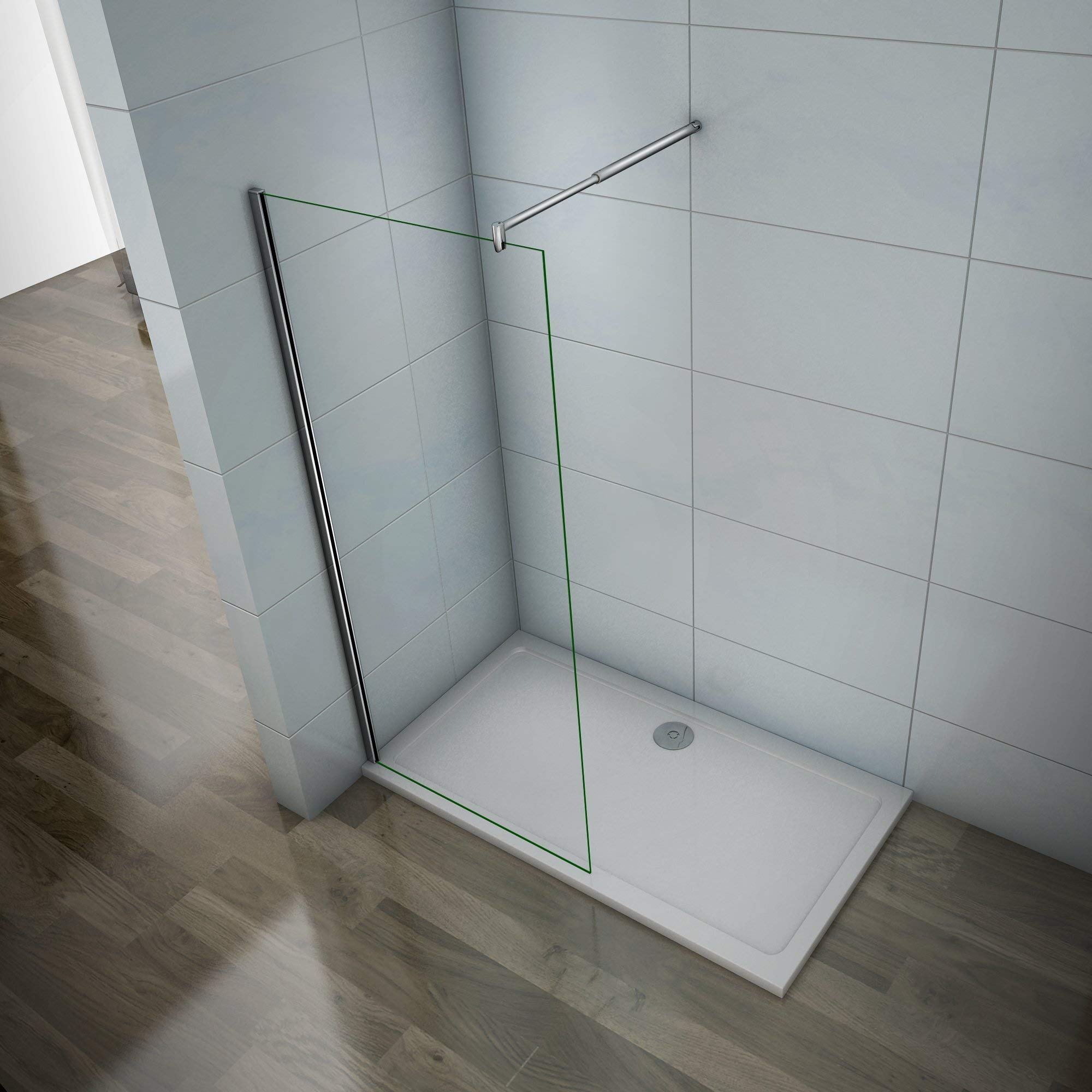 Parete Doccia Walk In Vetro Temperato Trasparente Anticalcare 8 mm Con Barra Stabilizzatrice regolabile da 70-120cm misura 80x200cm