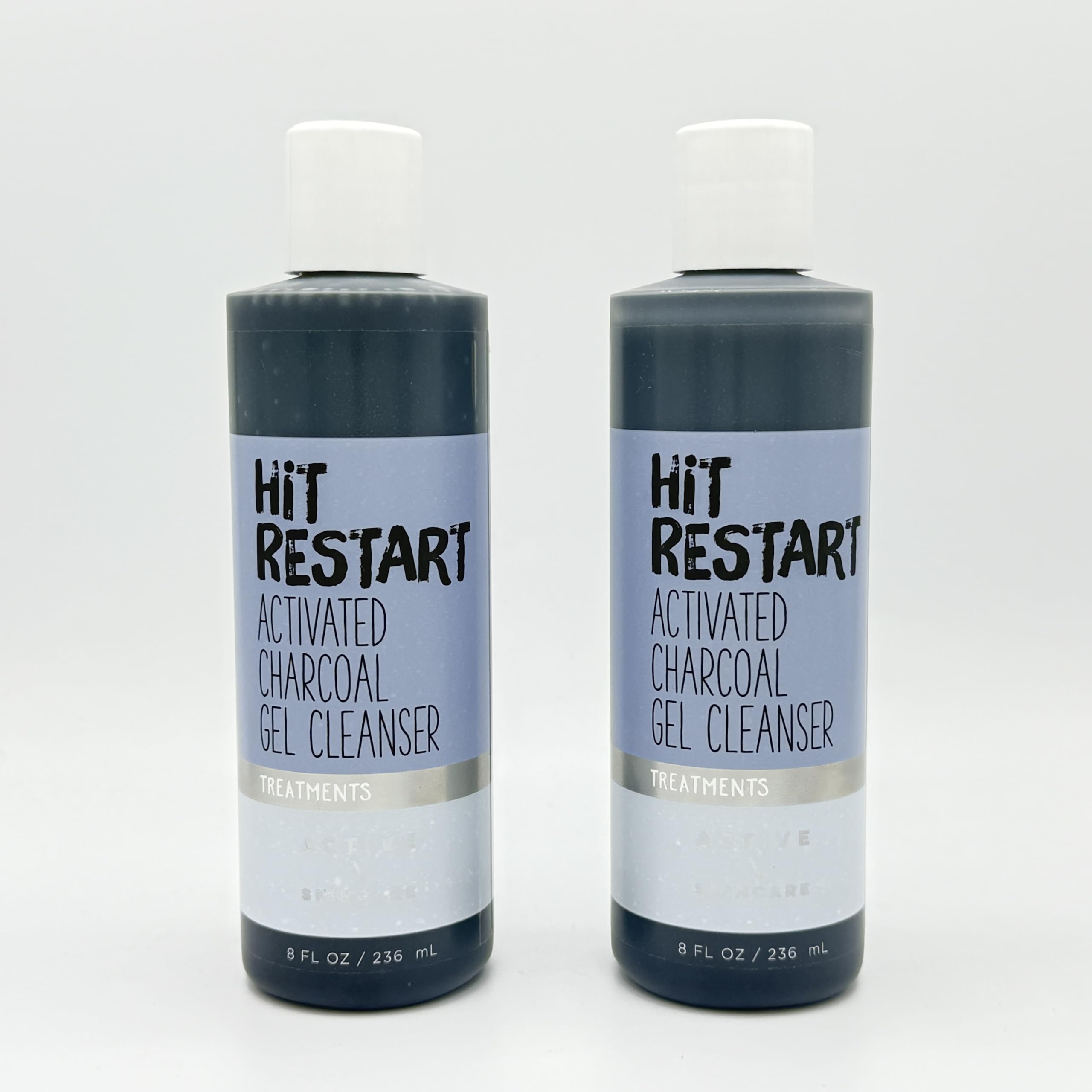 HIT RESTART Activated Charcoal Gel Cleanser 2-Piece Bath Body Bundle Set of Two Charcoal Gel Cleansers 8oz Each