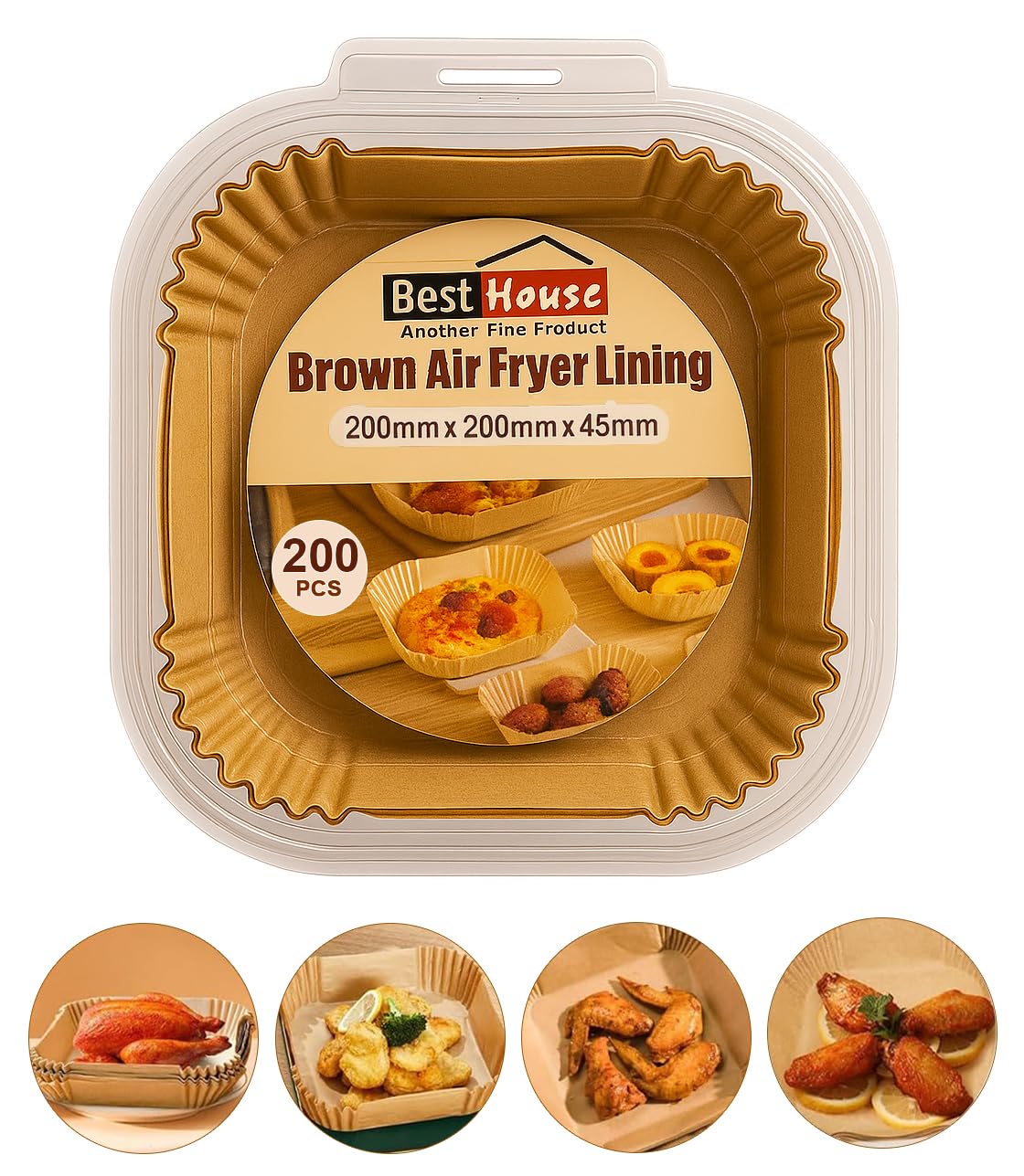 BH | 7.9" Air Fryer Liners Disposable | Square | 7.9 Inch | 200 PCS | Parchment Paper | Greaseproof | Oil-Proof, Food Grade Baking Paper - Compatible with Ninja, Tefall, Russell Hobbs - by Best House