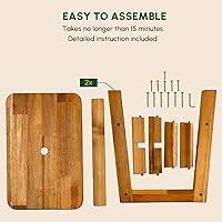 Vista 8 de BEEFURNI Taburete de madera de acacia rectangular, pequeño banco con asiento, taburete de 18 pulgadas, banco de tocador de madera para baño, soporte