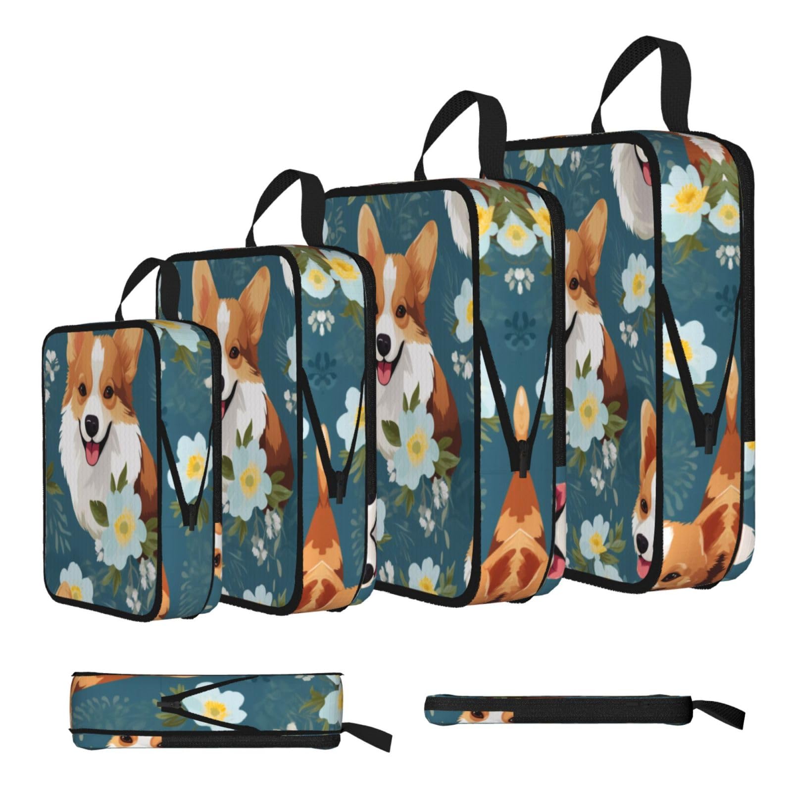 Sxzvvbn Black Corgi On Blue Background Compression Packing Cubes 4 Piece Set