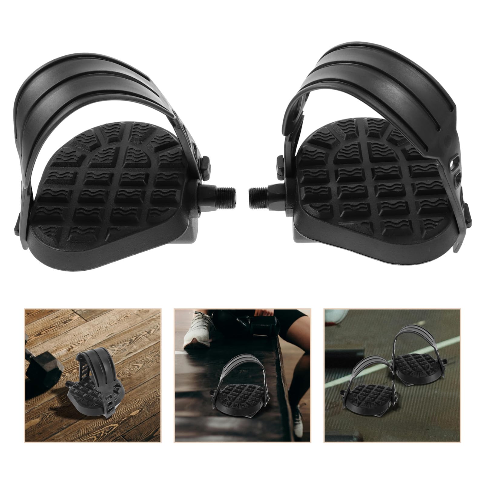 Pedales de Bicicleta Compatibles con Bicicletas Estáticas Negro de Plástico con Correas de Repuesto, 2 Piezas para Ejercicio en Interiores