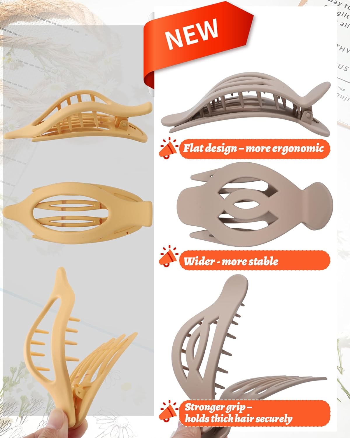 AWAYTR 6Pcs Upgrade Large Flat Hair Claw Clips for Women Girls, 5" Non-slip Duckbill Hair Clips for Long, Thick, Thin Hair, Comfortable for Driving & Lying Down (Matte (Dark)) - Image 4