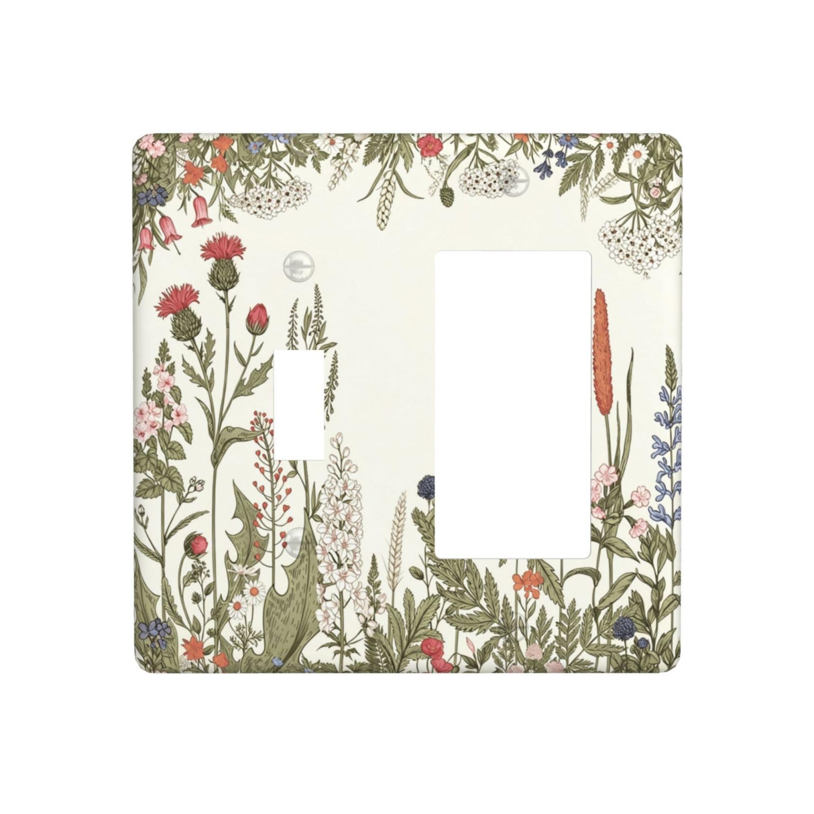 DWBGUO Decorative Outlet Covers Vintage Wildflower Sage Green Leaves 2-Gang 1-Gang Wall Plate Single Toggle/Rocker Light Switch Covers Switch Plate Cover for Farmhouse Kitchen Decor