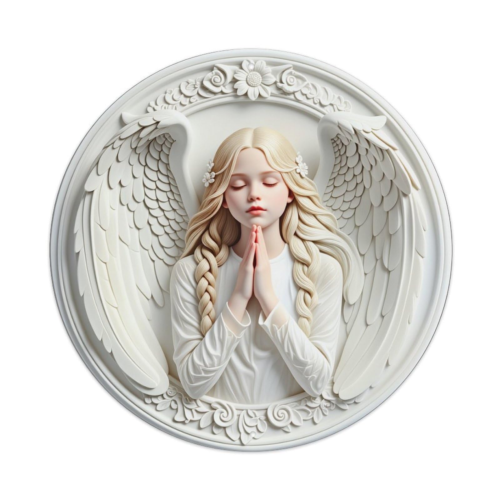 Angel With Wings And Flowers Round Tin Sign Vintage Metal Poster Retro Bar, Home, Man Cave, Kitchen, Laundry Room Wall Art Decor Gift 8x8Inch