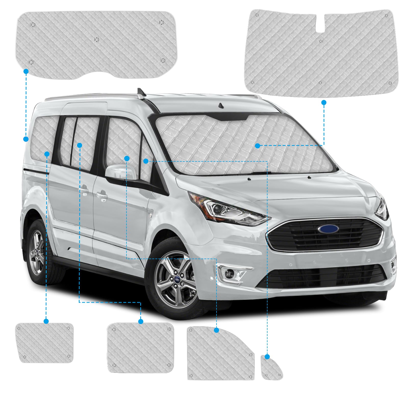 10 Piezas Parasol del Parabrisas Automóvil Reemplazo para Ford Connect 2022-2025 SWB, Tapete Térmico con Tecnología, Cubierta de Visera Plegable Papel Aluminio