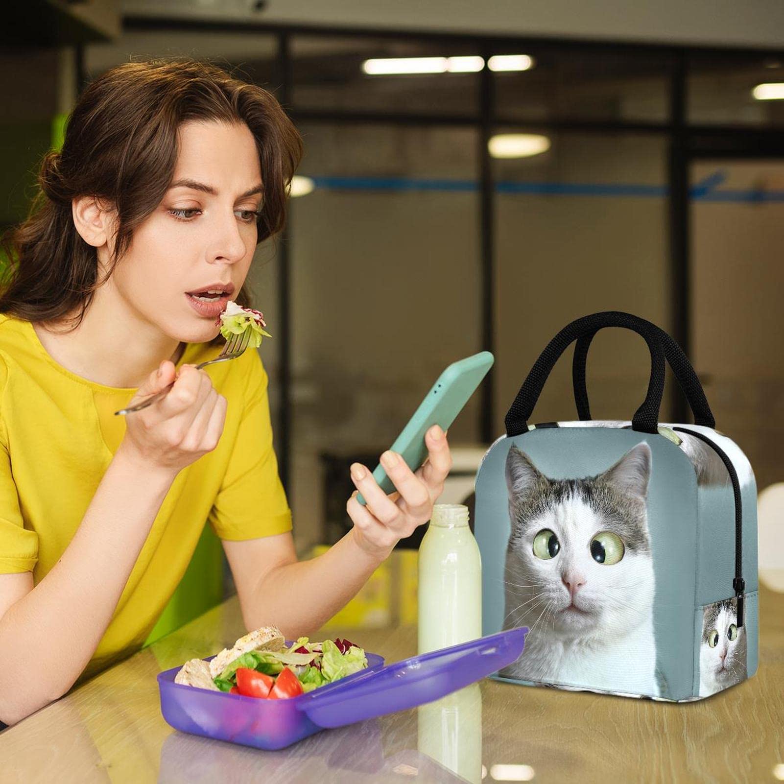 Divertente borsa termica per il pranzo a forma di gatto persiano, grande borsa termica per bambini e donne